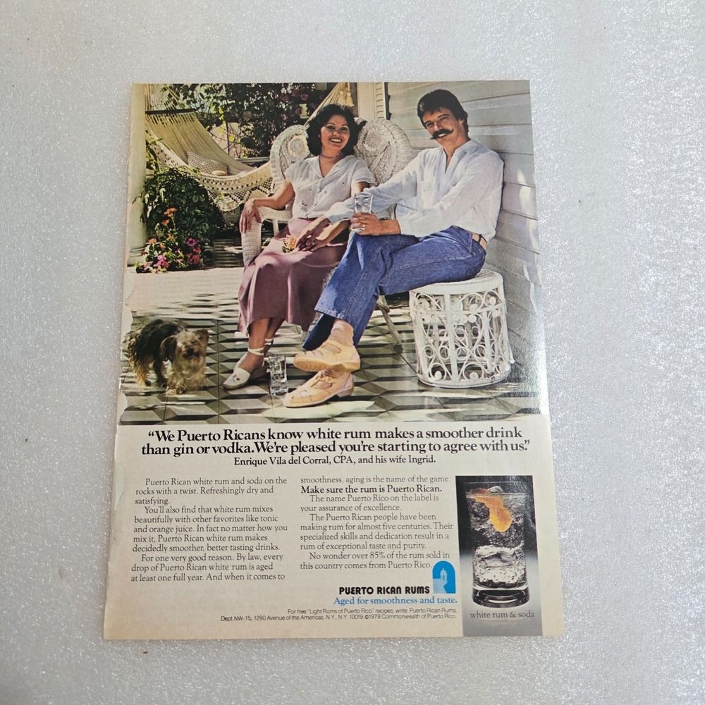 Vintage Print Ad Puerto Rican Rums Enrique Vila del Corral color 8x10.5 1979
